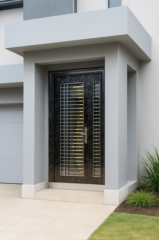 Steel Security door - 121 Stainless Steel Marble Vein Finish with Toughened Glass