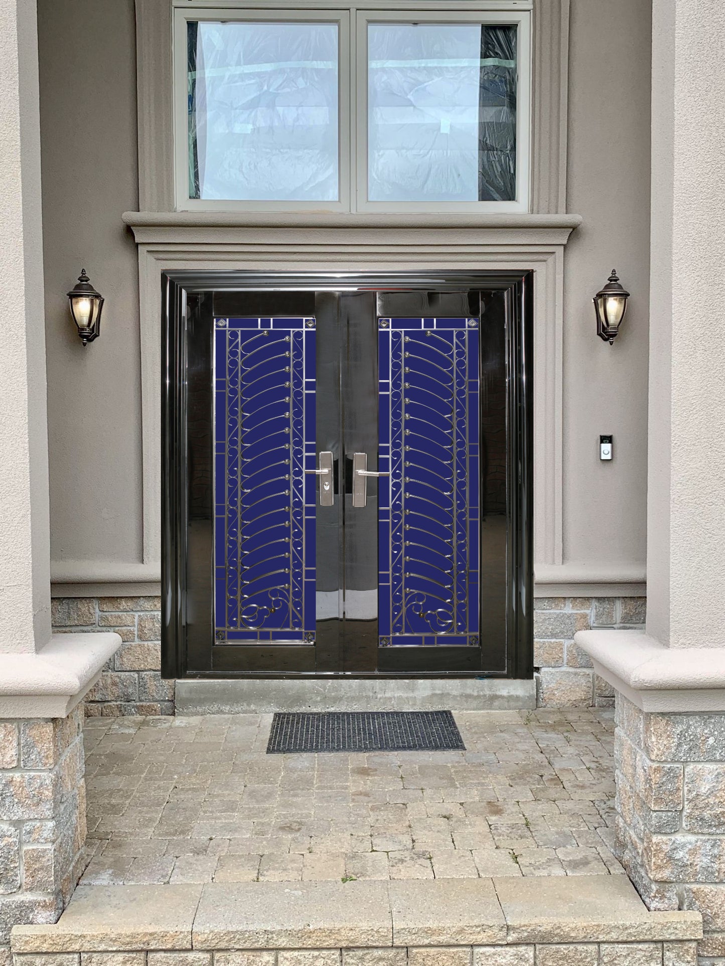 D038 Black Stainless Steel Security Door- Multi-Lock | Toughened Glass