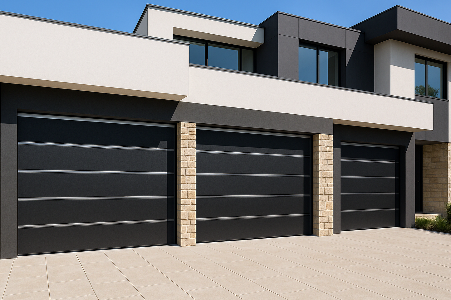Velvet Finish Garage Door with Silver Strip - Single & Double - Black, Grey, Brown