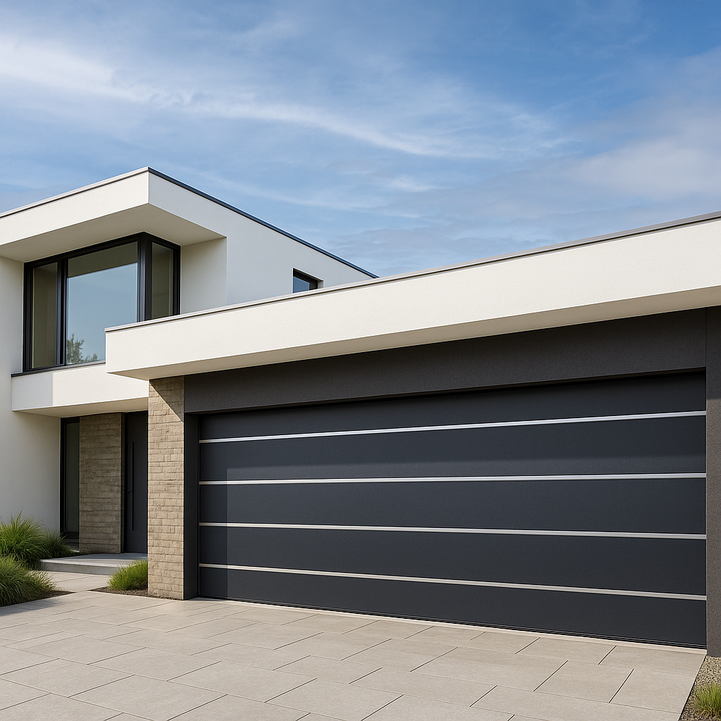 Velvet Finish Garage Door with Silver Strip - Single & Double - Black, Grey, Brown