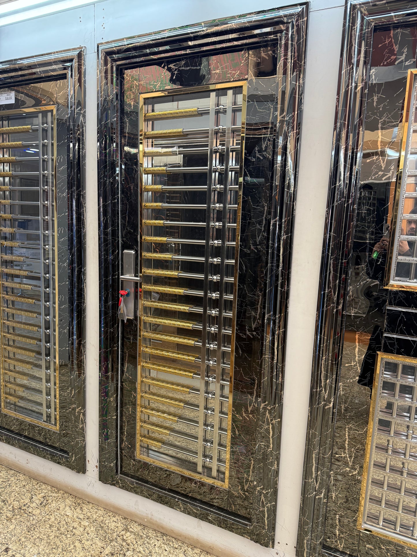 Steel Security door - 121 Stainless Steel Marble Vein Finish with Toughened Glass