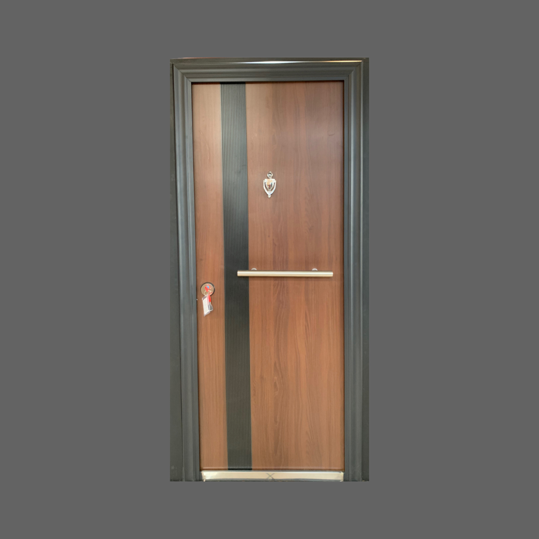 075 Italian Oak Steel Security Door- Multi-Locking | Frame, Handle & Lock Included