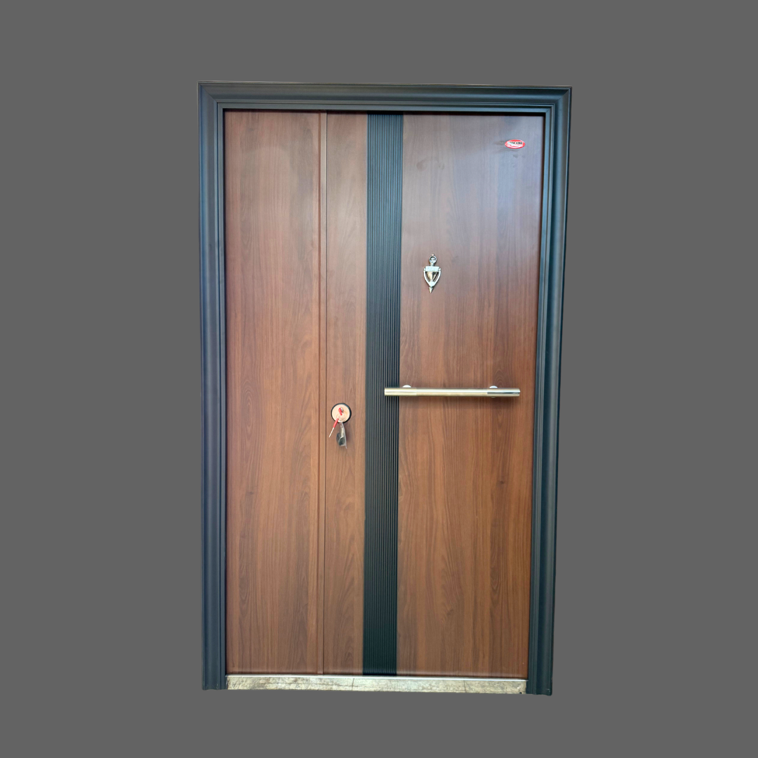 075 Italian Oak Steel Security Door- Multi-Locking | Frame, Handle & Lock Included