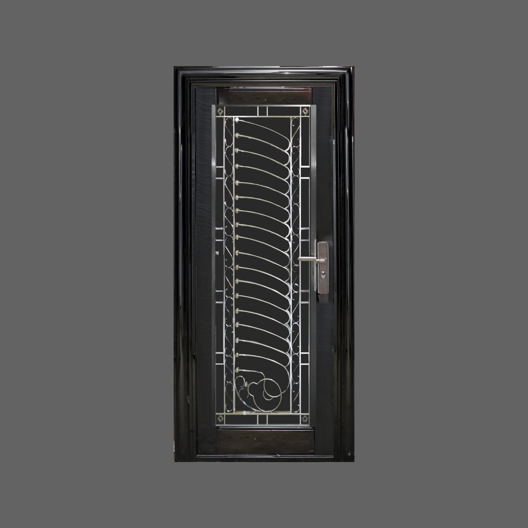 D038 Black Stainless Steel Security Door- Multi-Lock | Toughened Glass