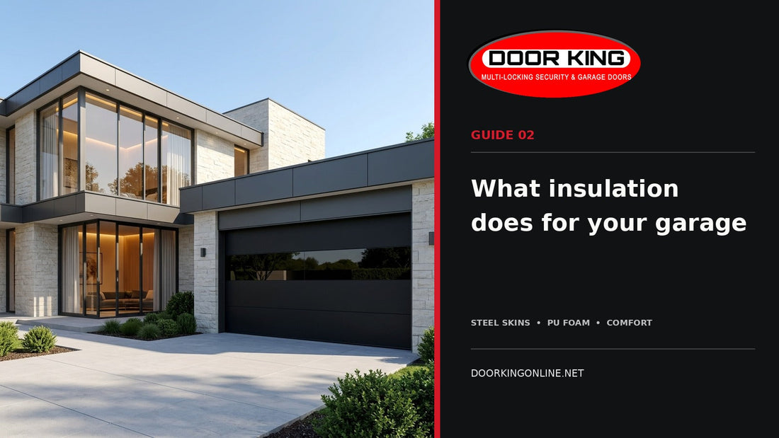 Door King guide to insulated garage doors featuring a Velvet door with a glass panel