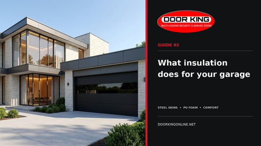 Door King guide to insulated garage doors featuring a Velvet door with a glass panel