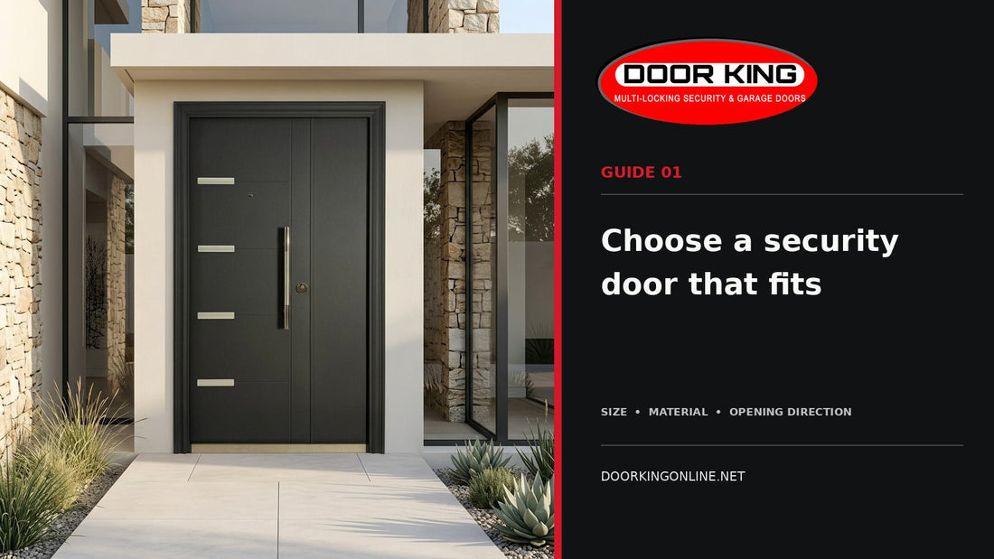Door King guide to choosing a security door with a black security door at a modern entrance