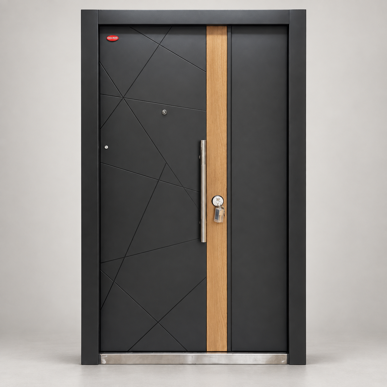 271 Monaco black and wood pivot steel security door, front view