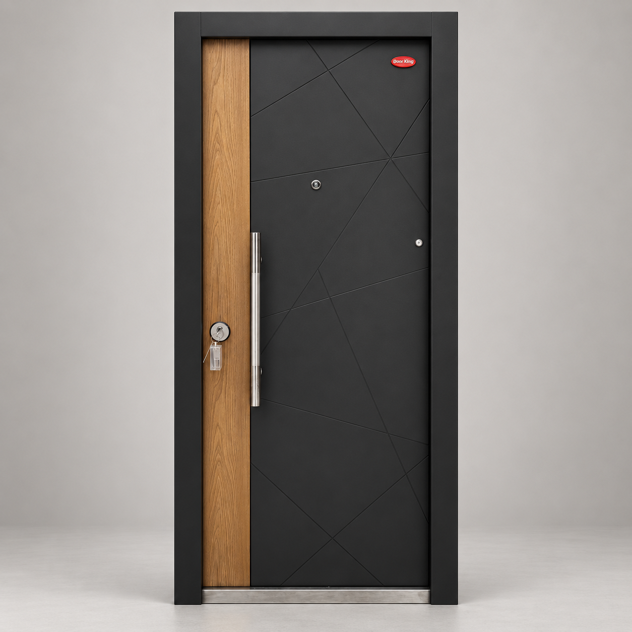 271 Monaco black and wood single steel security door, front view