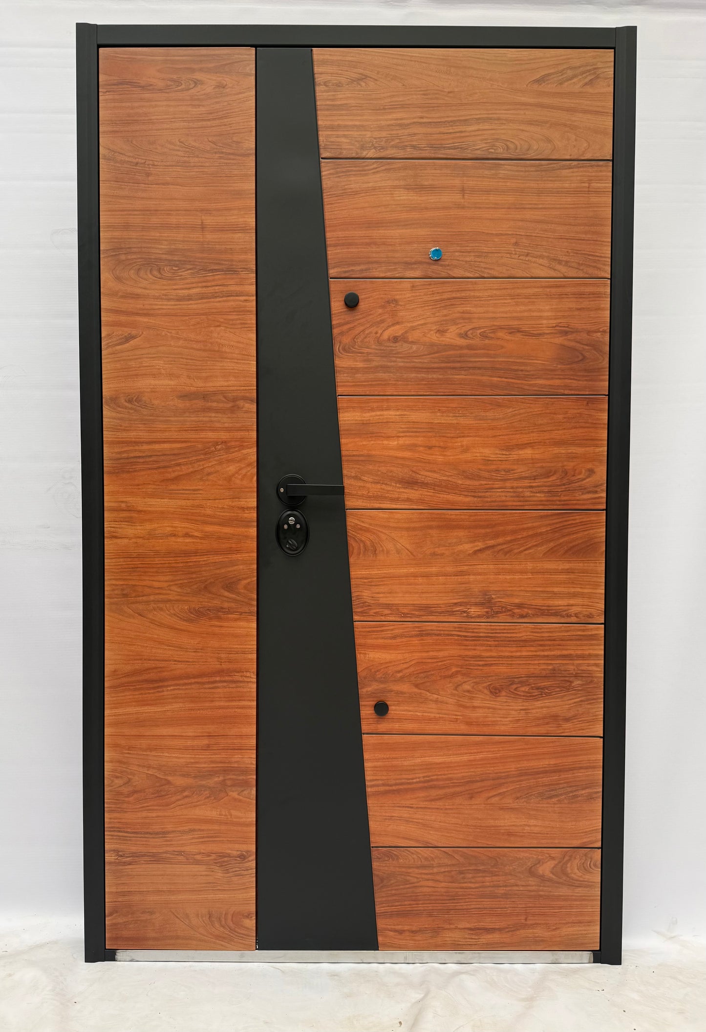 T-03 Wood/Black Steel Security Door- Modern Design | Premium Handle and Multi-Locking