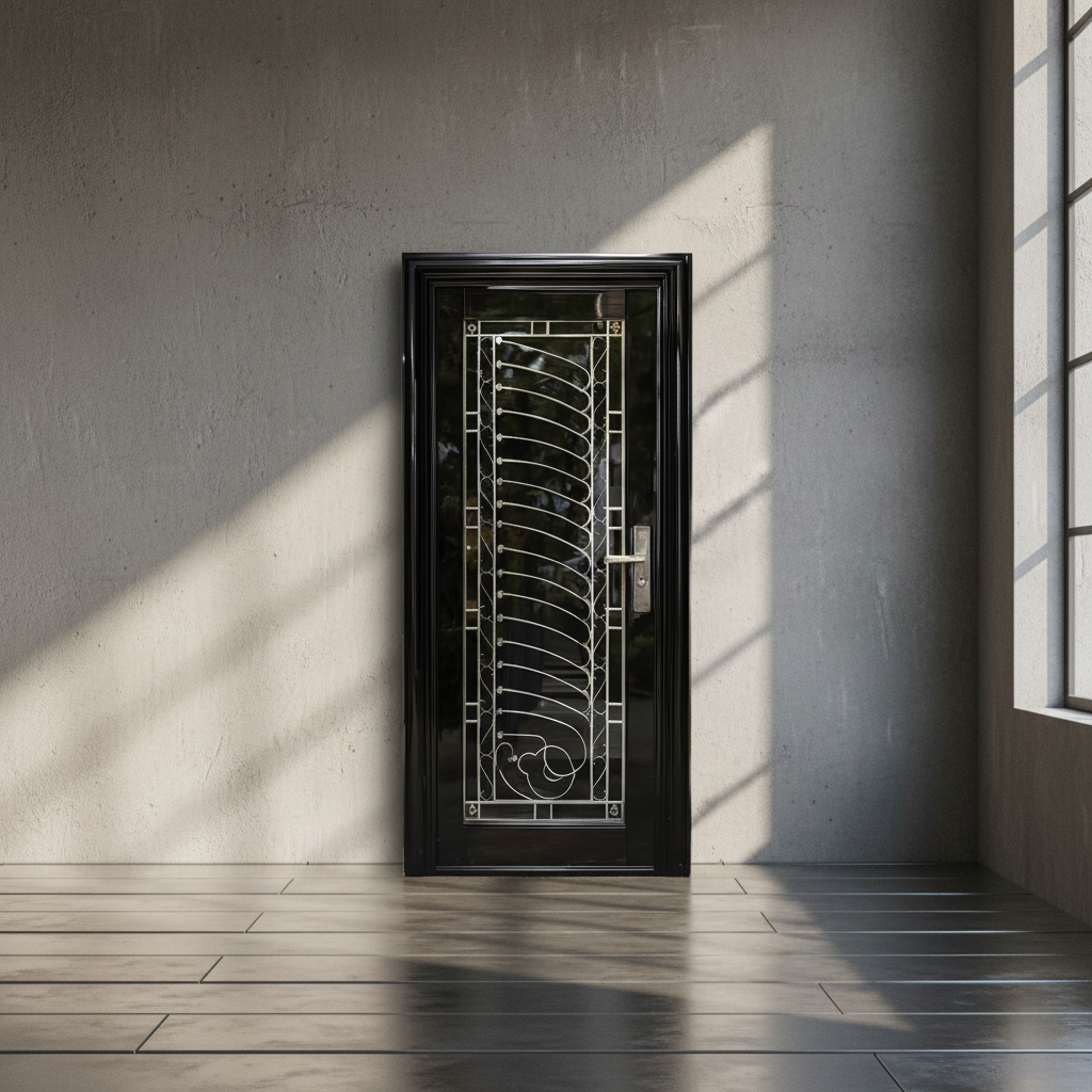 D038 Black Stainless Steel Security Door- Multi-Lock | Toughened Glass