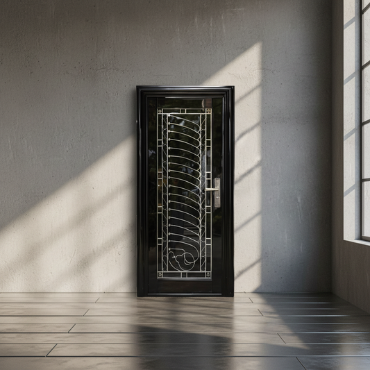 D038 Black Stainless Steel Security Door- Multi-Lock | Toughened Glass