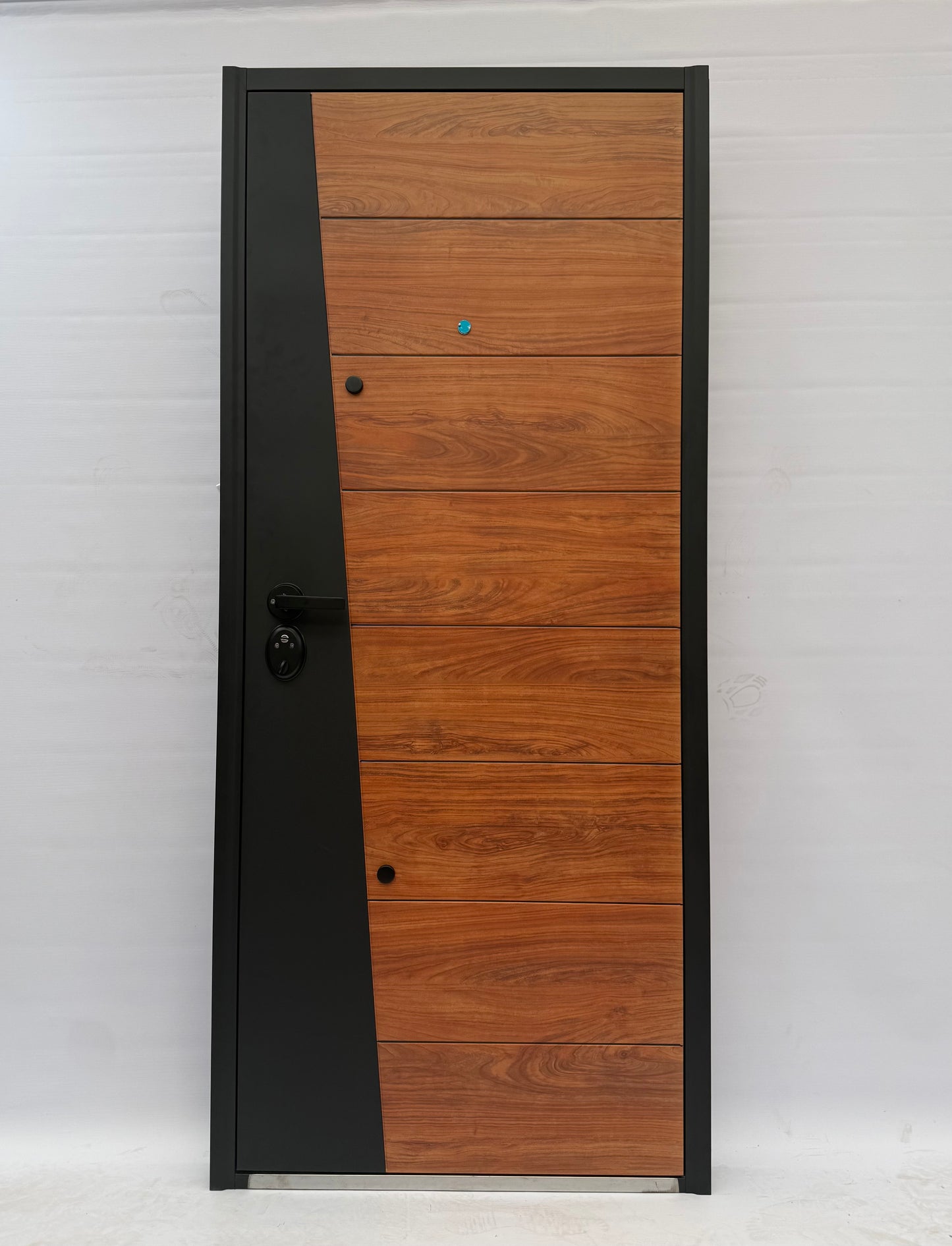 T-03 Wood/Black Steel Security Door- Modern Design | Premium Handle and Multi-Locking
