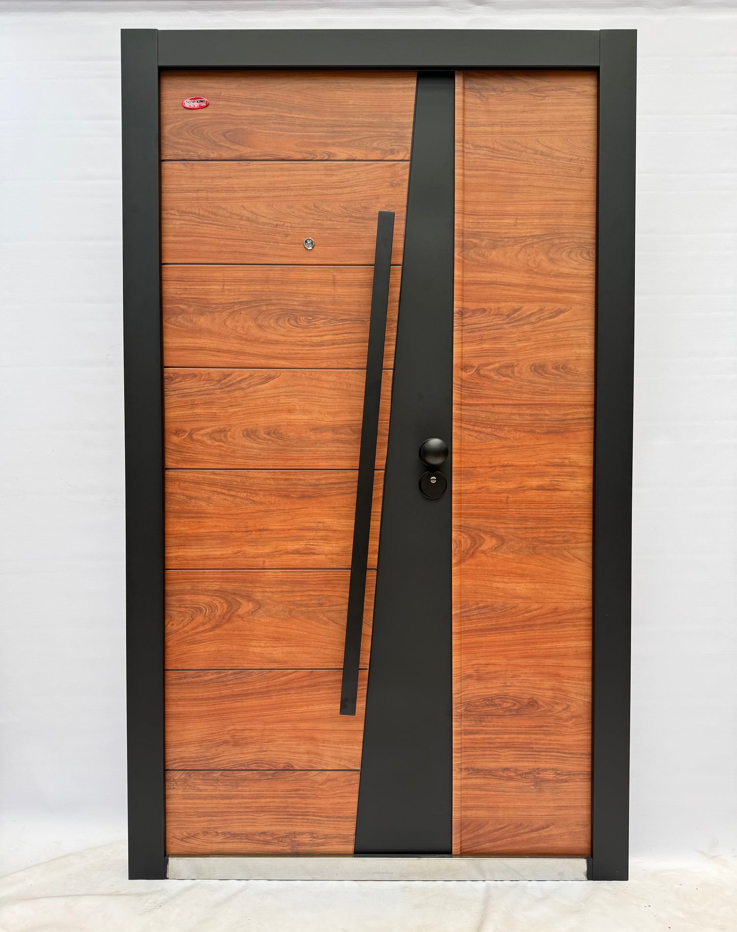 T-03 Wood/Black Steel Security Door- Modern Design | Premium Handle and Multi-Locking