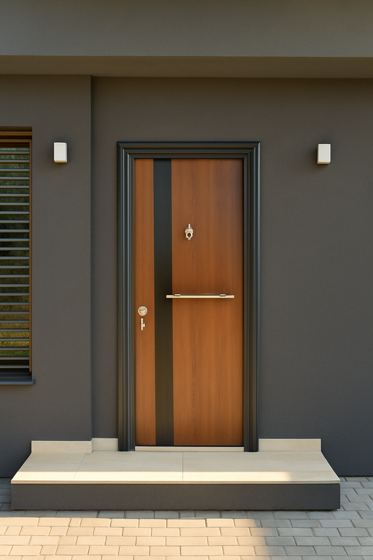 075 Italian Oak Steel Security Door- Multi-Locking | Frame, Handle & Lock Included