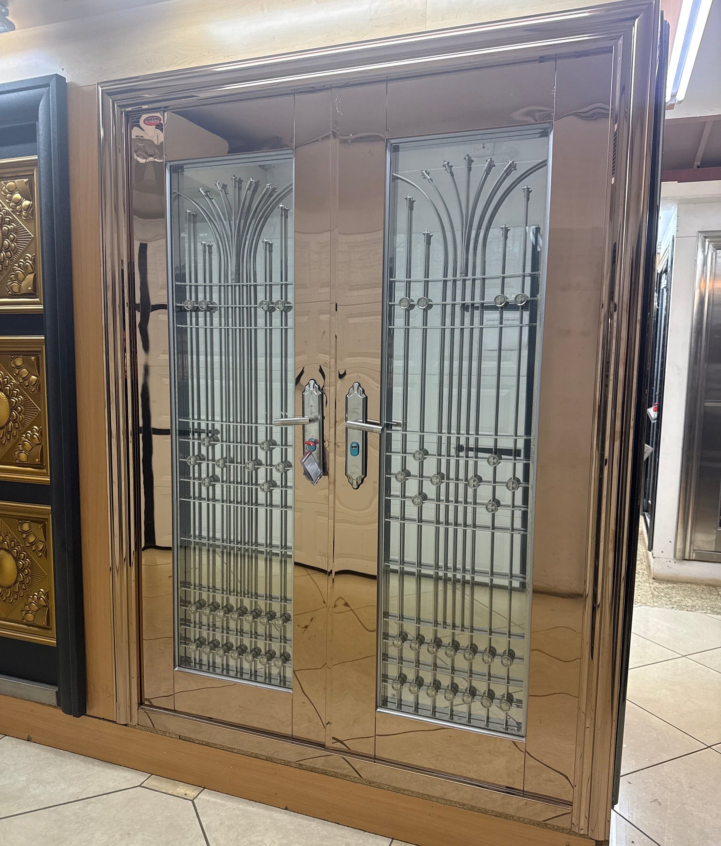 Gold Stainless Steel Security Door – Model A016-Single / Pivot / Double