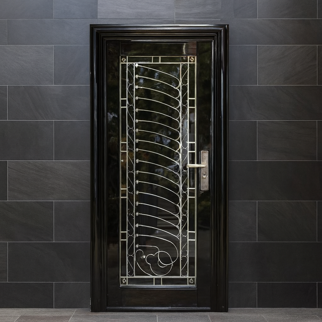D038 Black Stainless Steel Security Door- Multi-Lock | Toughened Glass