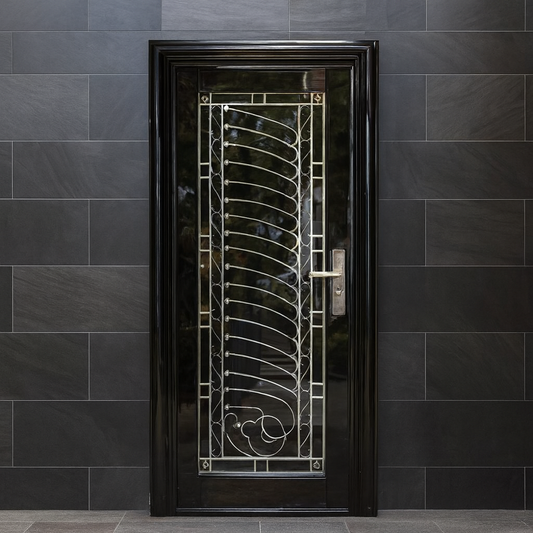 D038 Black Stainless Steel Security Door- Multi-Lock | Toughened Glass