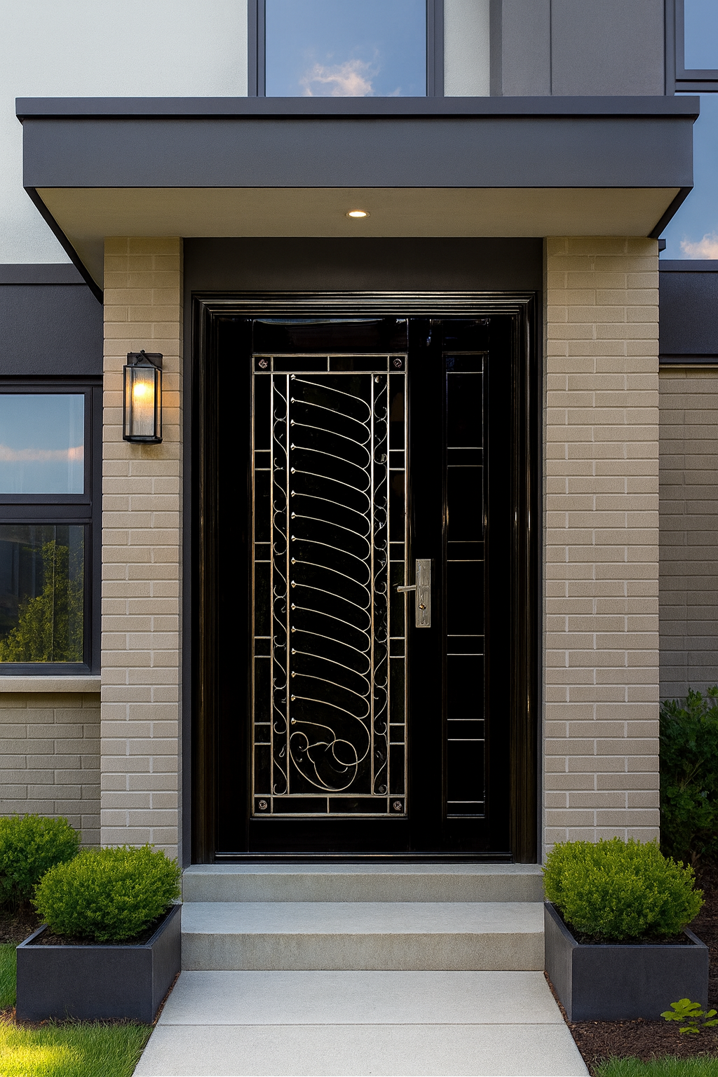 D038 Black Stainless Steel Security Door- Multi-Lock | Toughened Glass