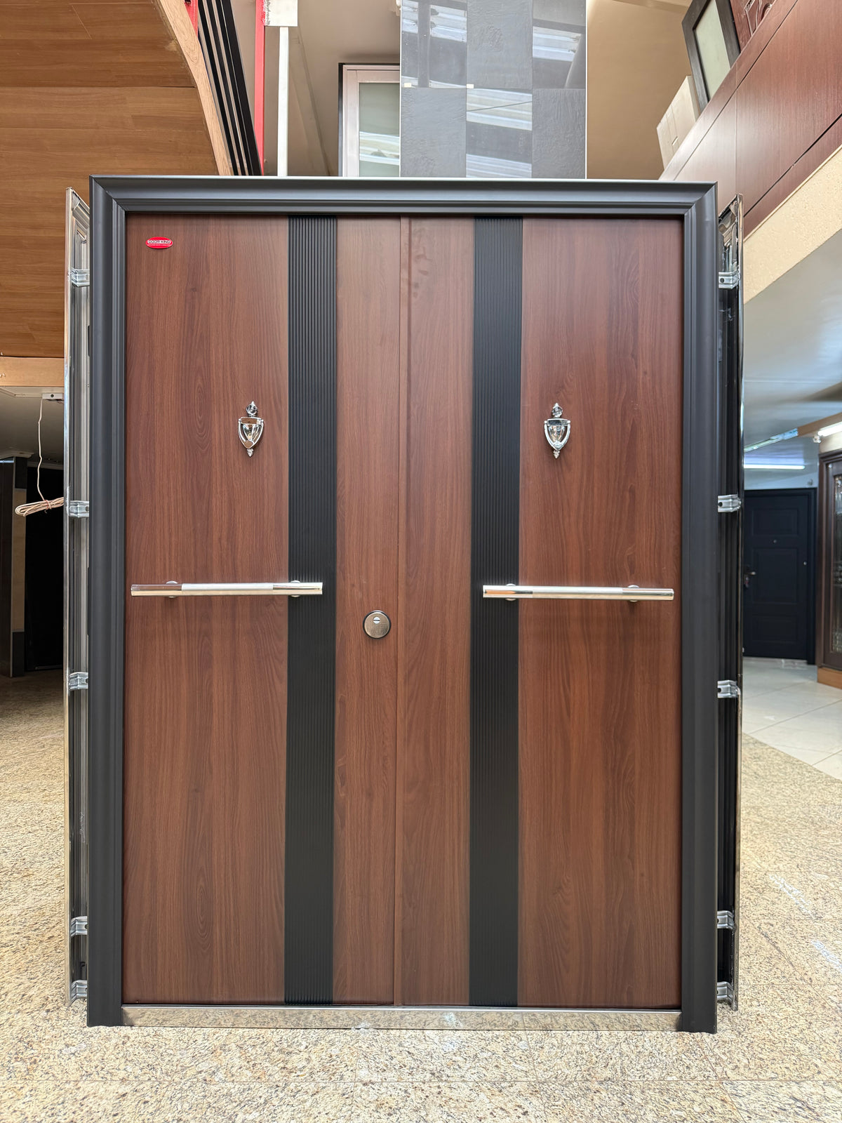 075 Italian Oak Steel Security Door- Multi-Locking | Frame, Handle & Lock Included | Single & Pivot Size