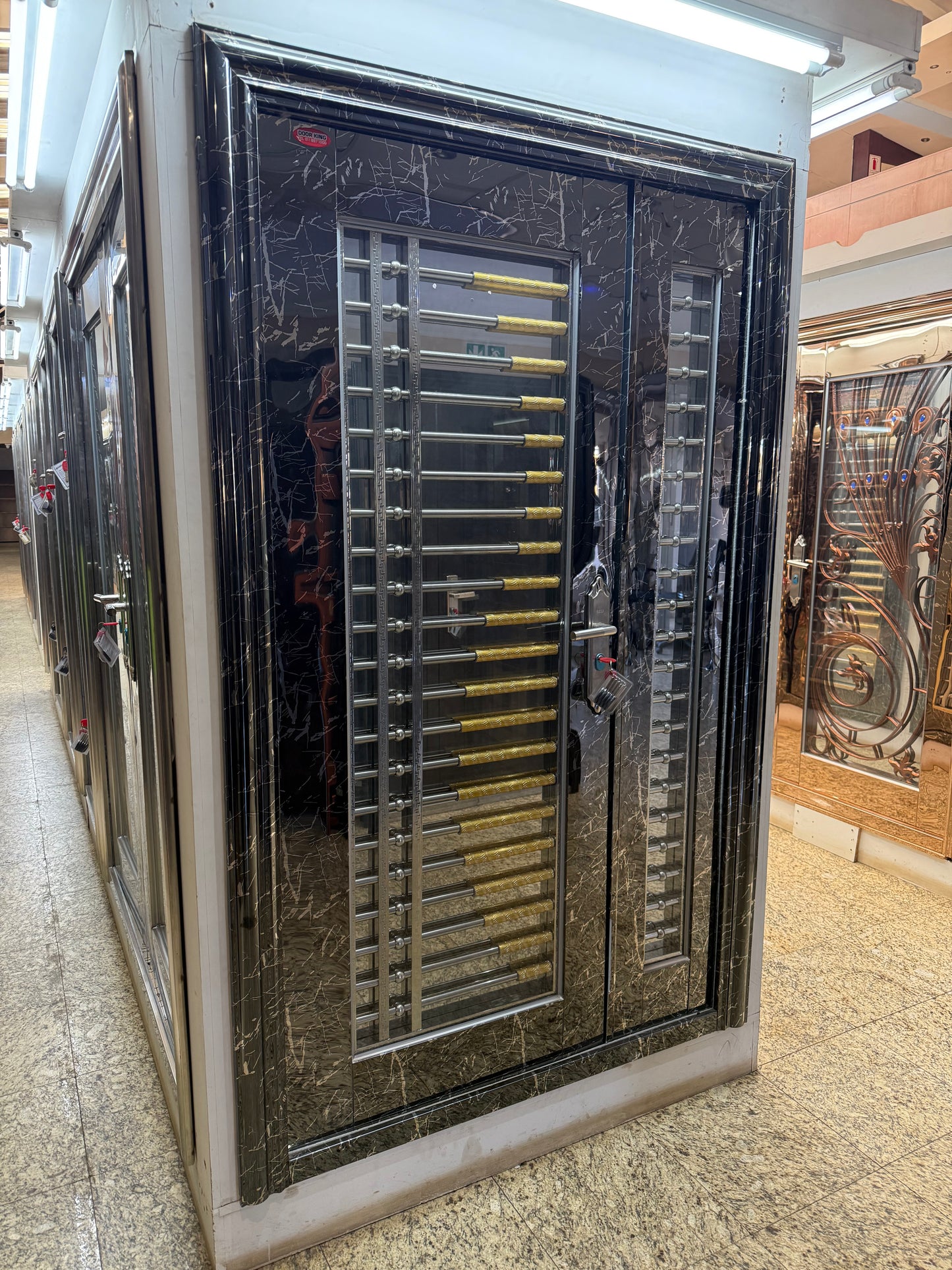 Steel Security door - 121 Stainless Steel Marble Vein Finish with Toughened Glass