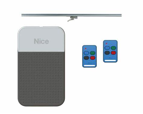 Nice branded Garage Door opener pictured alongside two remotes and the belt rail.