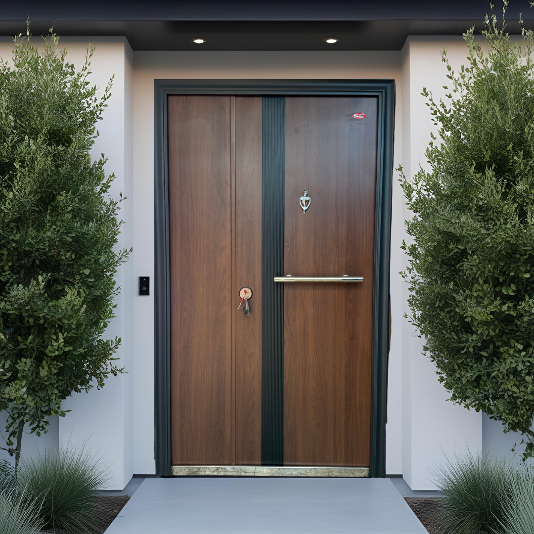 075 Italian Oak Steel Security Door- Multi-Locking | Frame, Handle & Lock Included