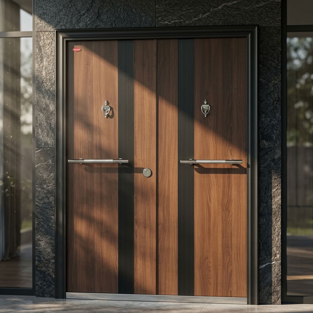 075 Italian Oak Steel Security Door- Multi-Locking | Frame, Handle & Lock Included | Single & Pivot Size