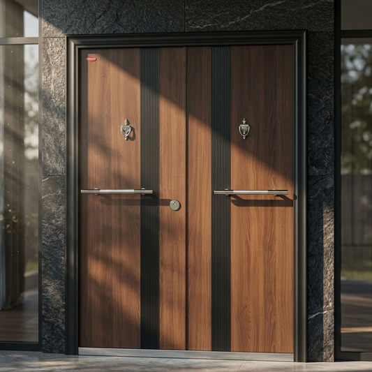 075 Italian Oak Steel Security Door- Multi-Locking | Frame, Handle & Lock Included | Single & Pivot Size