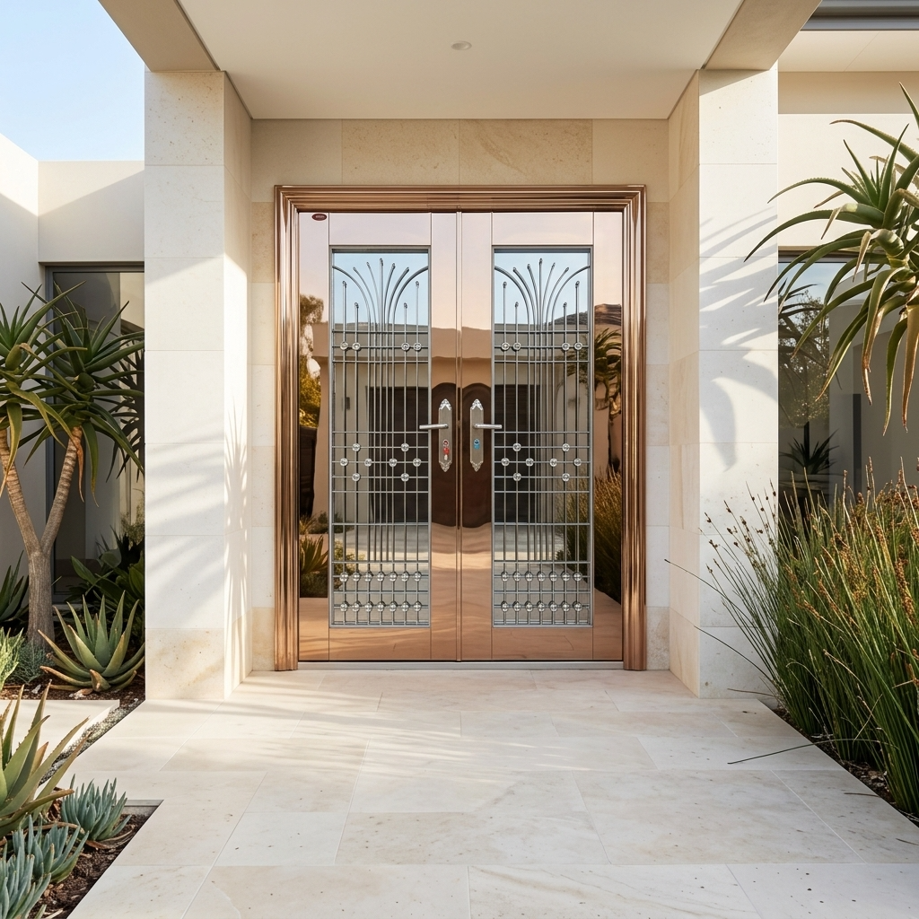 Gold Stainless Steel Security Door – Model A016-Single / Pivot / Double