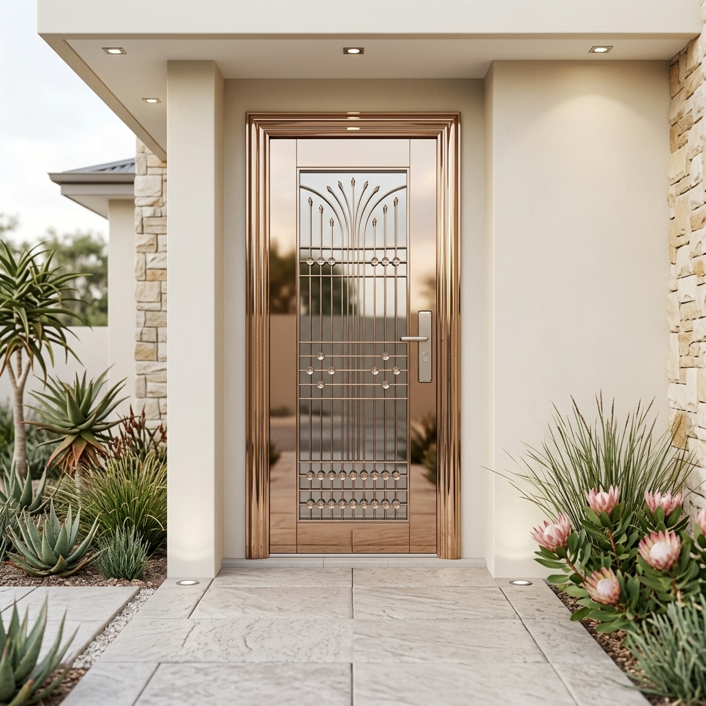 Gold Stainless Steel Security Door – Model A016-Single / Pivot / Double