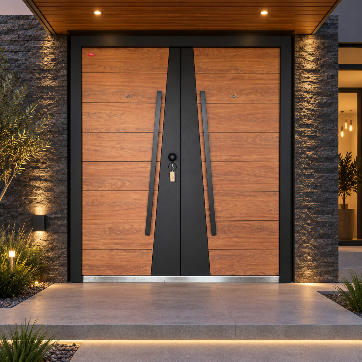 T-03 double galvanized steel security door in a modern entrance visualisation