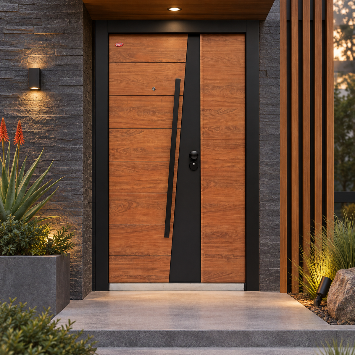 T-03 pivot galvanized steel security door in a modern entrance visualisation
